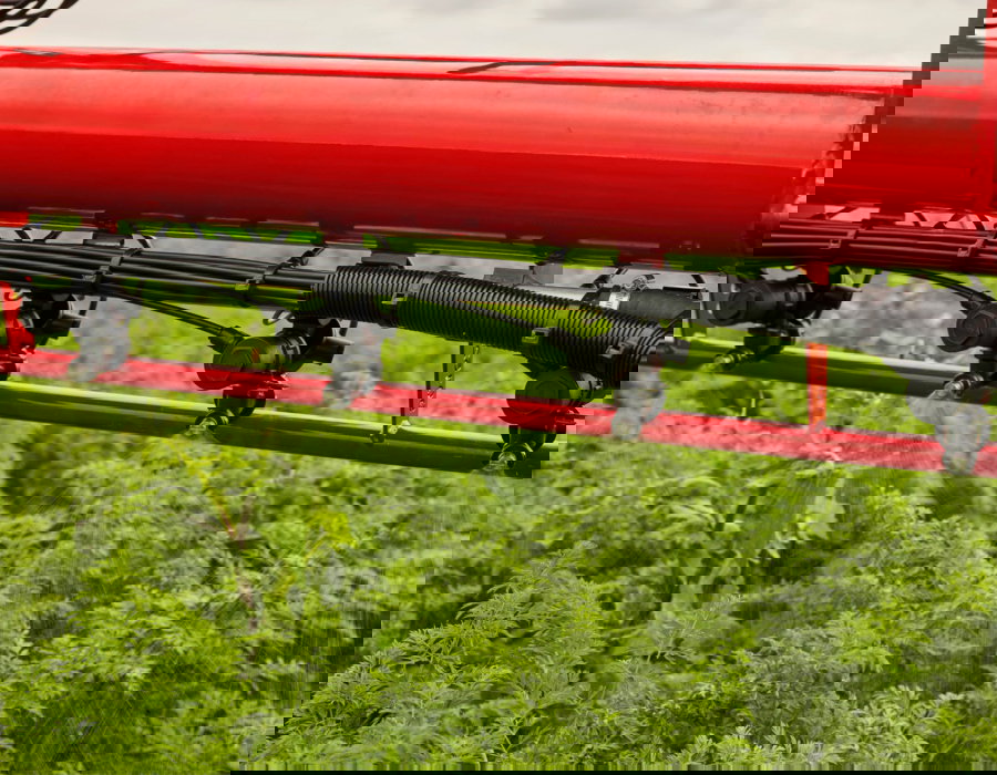 Close up of the HighTechAirPlus nozzle on an agricultural sprayer.