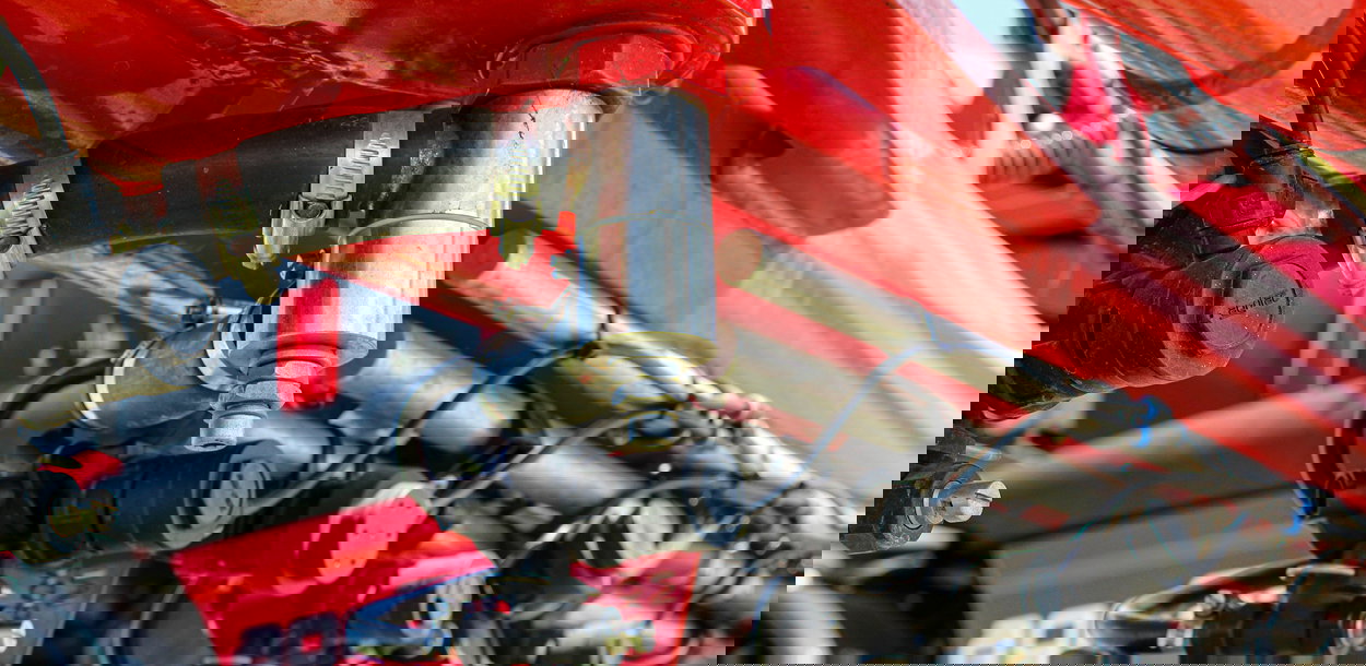 Close up view of a J boom component.