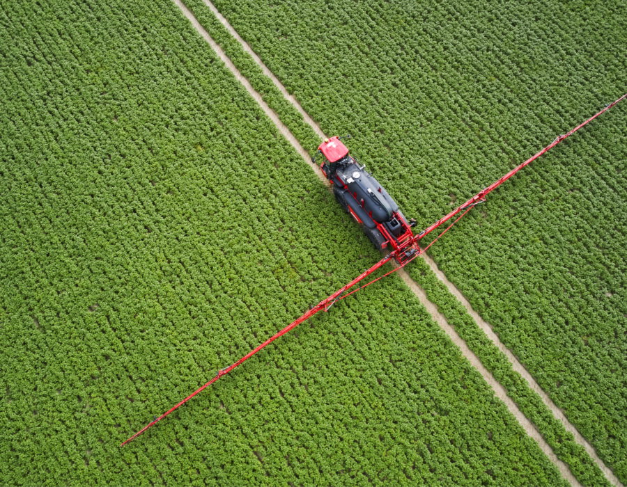 Overhead view of the Endurance 80 working in agricultural land.