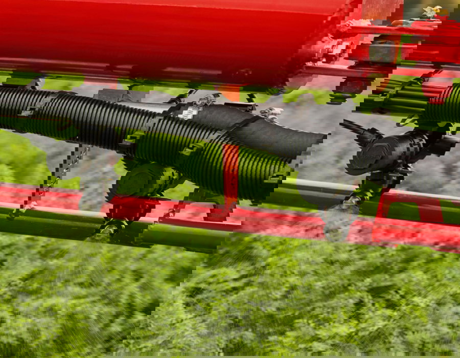 Close up of the HighTechAirPlus nozzle on an agricultural sprayer.